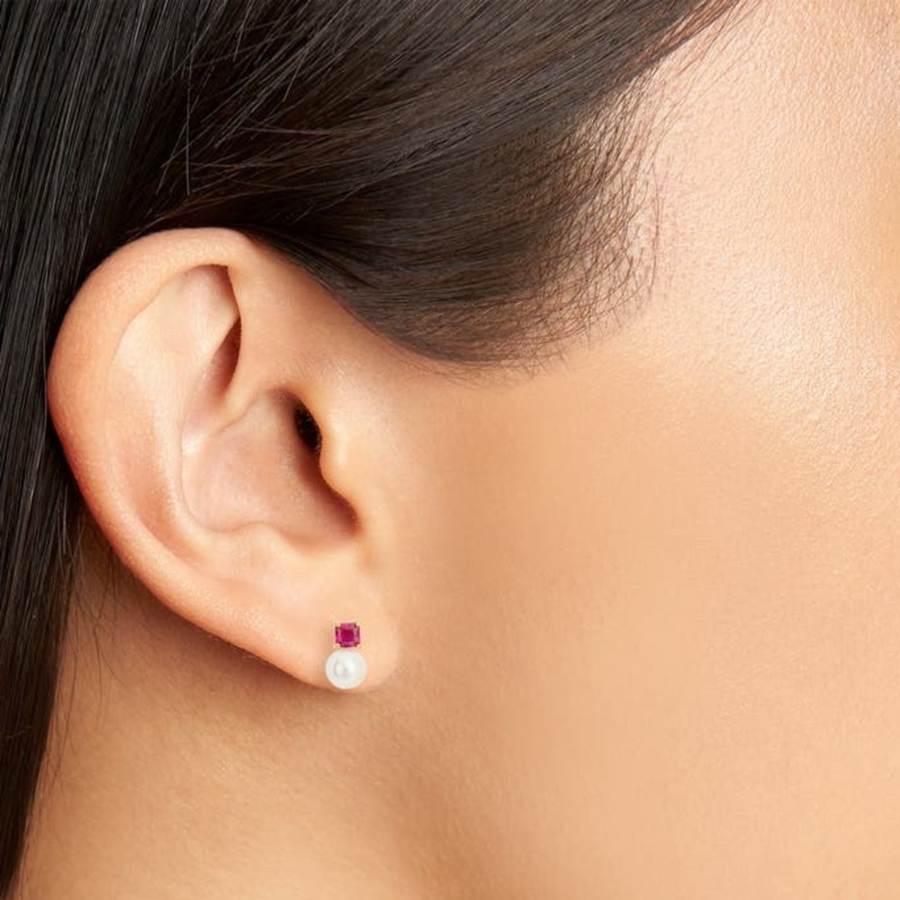 NWT -KATE SPADE little faux pearl & cubic zirconia stud earrings - Deep Magenta - Picture 3 of 6